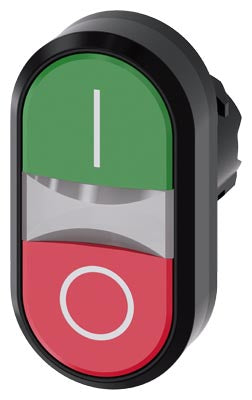 Cabezal pulsador doble, iluminado verde (incripción I), rojo (inscripción O)