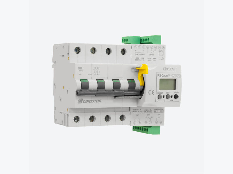 RECmaxLPd-D4-50, Relé diferencial reconectador con magnetotérmico para funcionar con transformador diferencial externo, 4 polos curva D