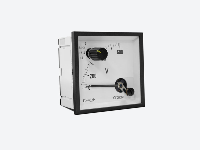 EC96 F III+N 500V, Voltímetro con conmutador de fase para medida en alterna, hierro móvil, panel 96x96