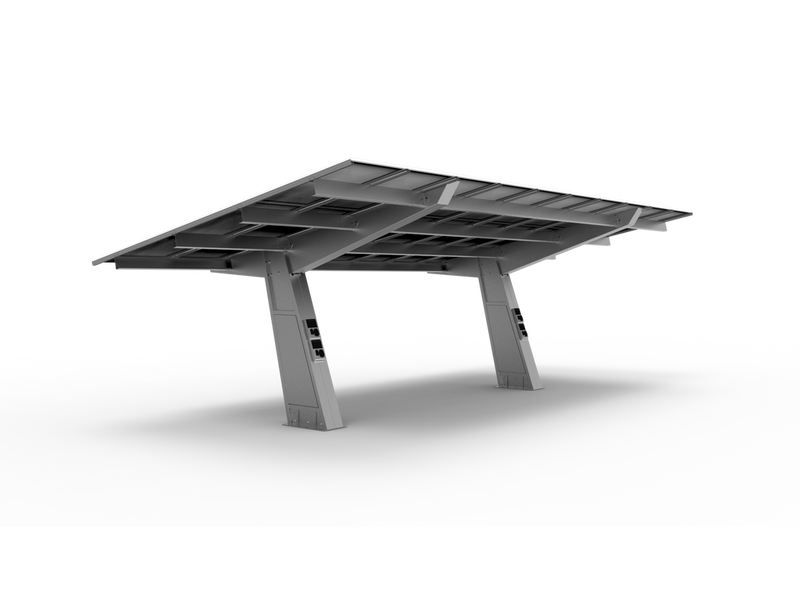 PVS2-R, Marquesina fotovoltaica con integración de RVE, inversor y protecciones en la propia estructura.