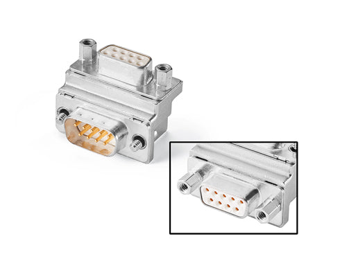 Adaptador acodado 90°, 1:1 atornillable con interfaz RS-485/422 o interfaz RS-232