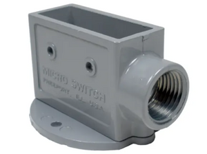 Caja de montaje 3PA1 para Microinterruptor, zinc fundido, orificios Ø3,55 mm en centros de 25,4 mm, entrada roscada 1/2-14 NPT, IP40, color gris.